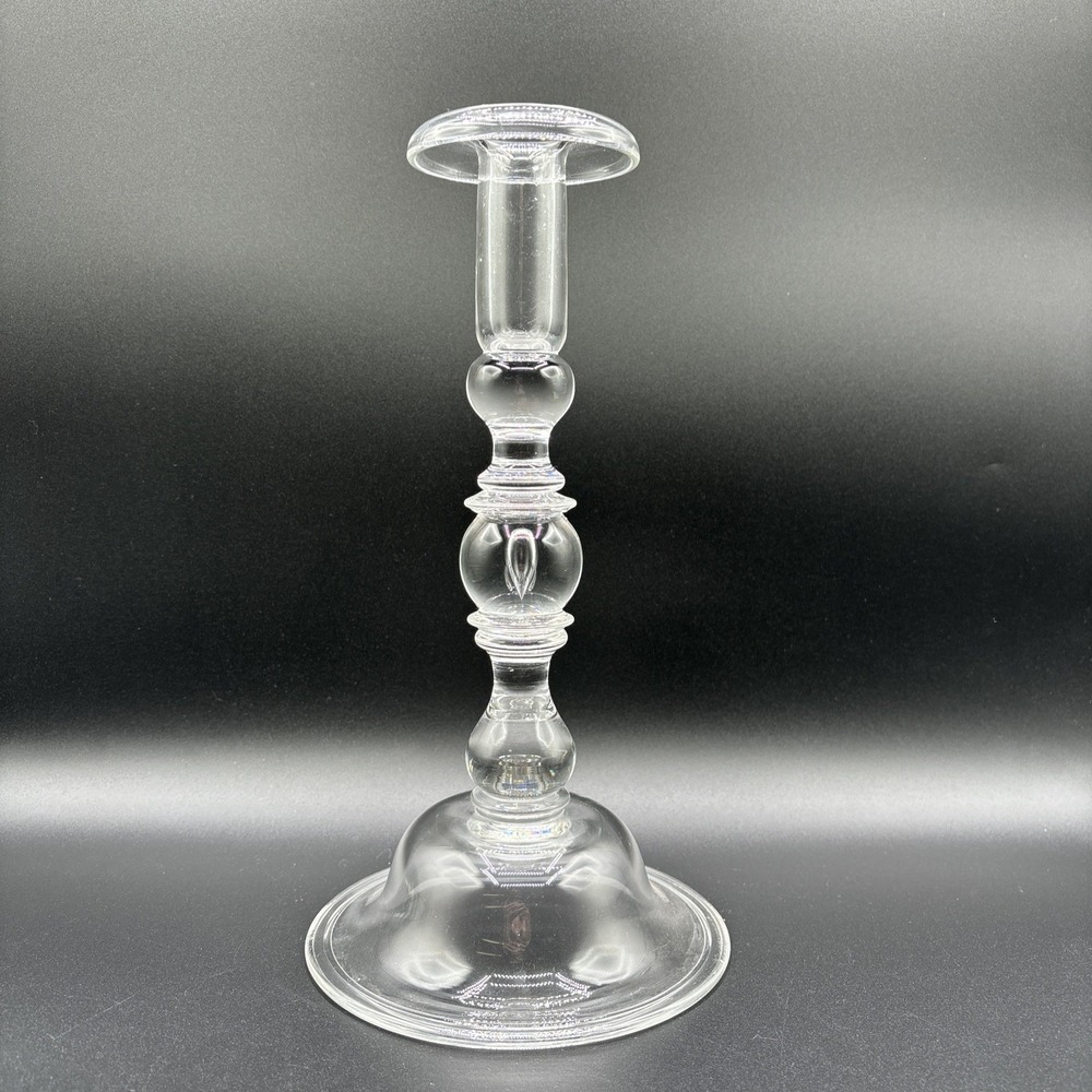 Steuben Art Glass Crystal Controlled Bubble Teardrop Candlestick 10.5" Signed